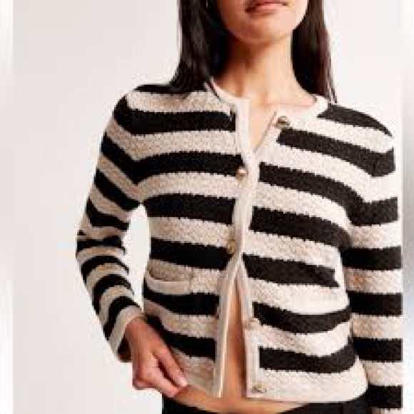 Abercrombie & Fitch Sweaters - Abercrombie & Fitch Women Sz L Striped Textured Cardigan Cream Black Gold‎ New